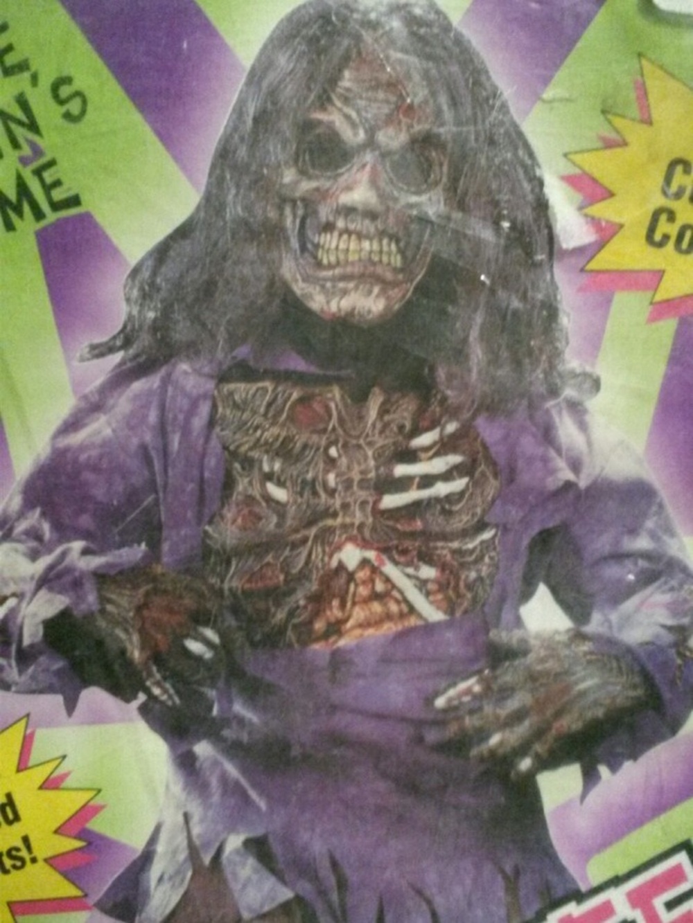 Kids Purple Zombie Costume with Chest Print and Mask